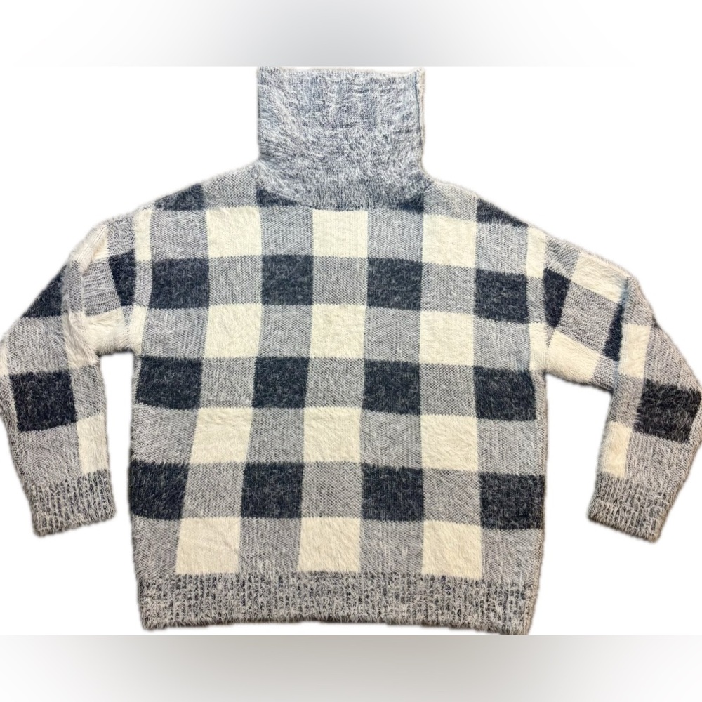 ✨Women’s Kut from the Kloth Gray/White/Black Checkered Turtleneck Sweater Sz XL